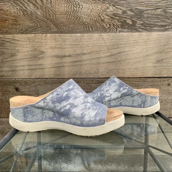 Fly London Wigg Sandal Blue Silver Platform Wedge Slide Shoe Women’s Sz 40 US 9 - Picture 7 of 11